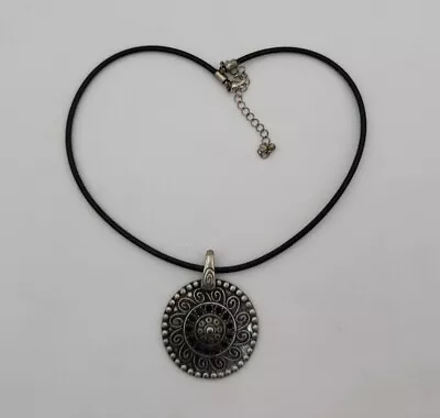 Chico's Black & Silver Colored Rhinestone Mandala Pendant Choker Necklace • $16.99