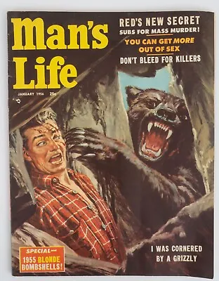 MAN'S LIFE MAGAZINE  Jan. 1956  I Was Cornered By A Grizzly  American Art Agency • $59