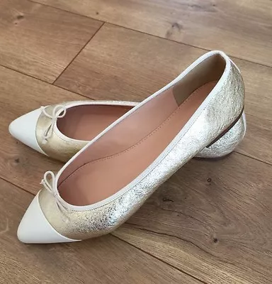 JCrew Gemma Cap Toe Flats Metallic Leather Ballet Shoes F5516  10.5 • $75.99