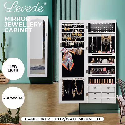 Levede Jewellery Cabinet Full Length Mirror Organizer Jewelry Box White • $129.99