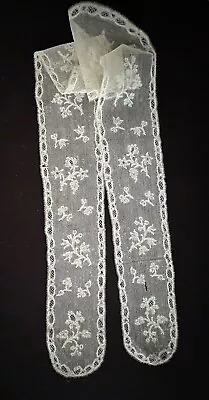 Pair Of C. 1770-80 Mechlin Bobbin Lace Joined Lappets With Flower Sprays COLLECT • $129