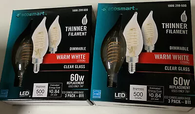 💡 Ecosmart 60w B11 Replacement  Bulbs Warm White E12 Candelabra 👉 Lot Of 2 • $19.99