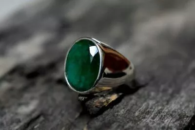 Lab Created Indian Emerald Mens Ring Solid 925 Sterling Silver Handmade Rings • £38.80