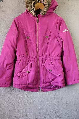 Pacific Trail Puffer Jacket Pink Size Large 14 Women's Leopard Fux Fur Hood • $7.80