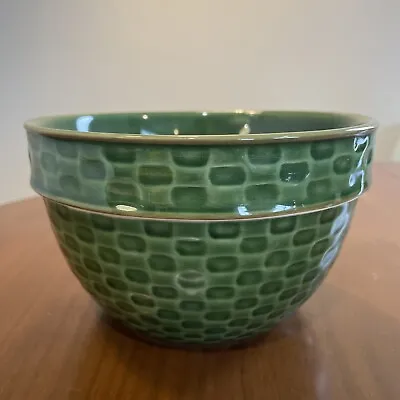 Checkerboard Honeycomb Green Mixing Bowl 7” Stoneware Basket Weave Real Home • $24