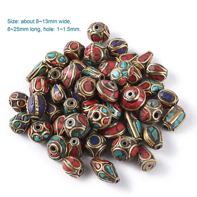 50pcs Assorted Handmade Tibetan Metal Beads Coral Turquoise Antique Gold 8~13mm • $22.99