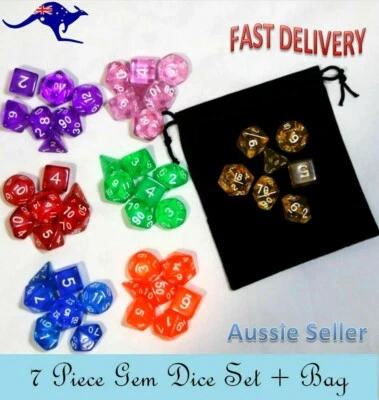 $9.99 • Buy 7 Piece Gem DND Dice Set And Bag Polyhedral Dice Dungeons & Dragons RPG N Games