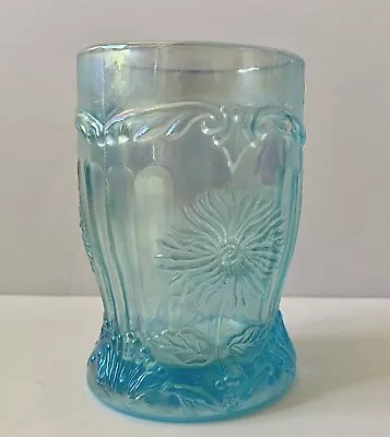 Mosser Ice Blue Dahlia Carnival Glass Tumbler Iridescent USA Made  8 Oz. • $24.95