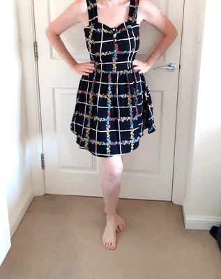 £11.99 • Buy New Vintage 60s 50s Black Pattern Rockabilly Lindihop A-line Short Mini Dress 10