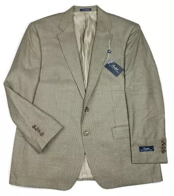 Ralph Lauren Mens 46-Reg 2 Button Wool Silk Blazer Jacket Houndstooth Tan NWT • $94.99