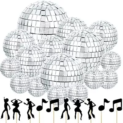 26 Pieces Disco Ball Cake Decoration Retro Music Themed Cake Inserts Silver Disc • $18.02