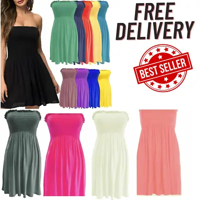£7.47 • Buy Ladies Women Plus Size Sheering Boobtube Bandeau Strapless Top Summer Dress 8-26