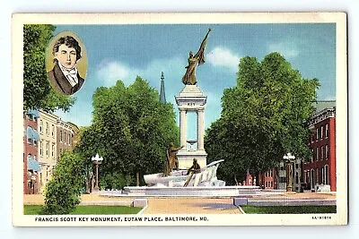 Francis Scott Key Monument Eutaw Place Baltimore Maryland Vintage Postcard • $4.50