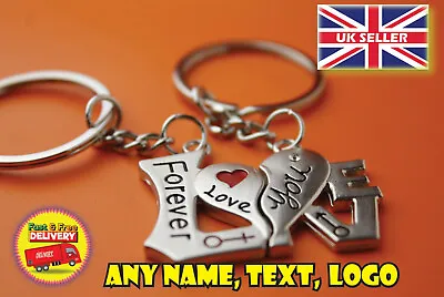 Personalised Keyrings Love Shape Couples Keyrings Engraved Valentines Birthday • £4.99