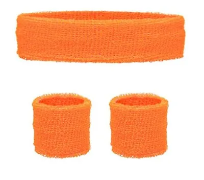 ORANGE Neon Sweatbands Wristbands Headband Bright Wrist Bands Fancy Dress 80s 90 • £2.25