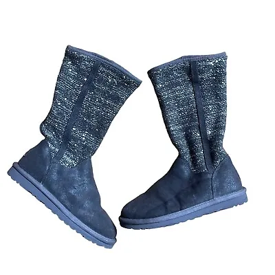 UGG Australia Size 6 Camaya Gray Knit Suede Tall Winter Boots Women's • $69