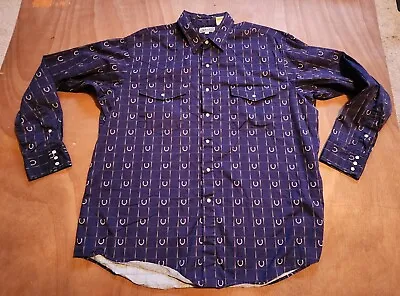 Vintage Express Rider Western Pearl Snap Horseshoe Shirt Men's XL • $14.50