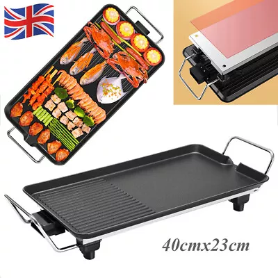 Electric Teppanyaki Grill BBQ Table Top Hot Plate Griddle 1360W 40cmx23cm UK • £21.99