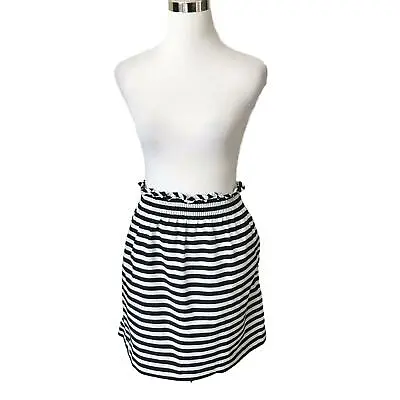 J Crew Womens  Skirt 2 City Mini Ripstop Cotton Navy Blue White Striped Nautical • $16.99