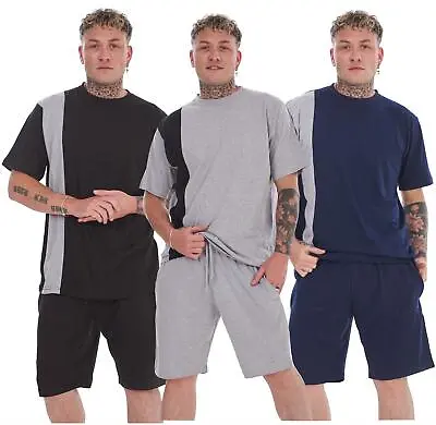 Jersey Pyjama Set Short Round Neck Cotton Blend Loungewear T-Shirt Men Nightwear • £9.99