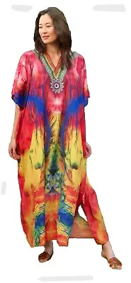 Free Size Kaftan Tunic Dress Beach Cover Up Fits Upto Size 22242628 • £13.99