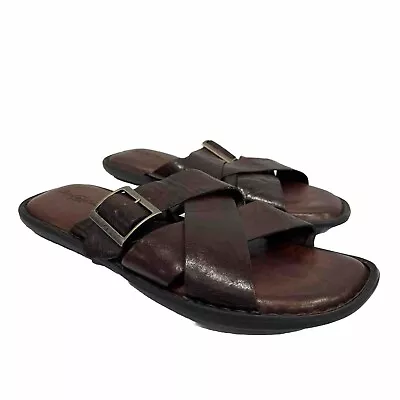 Born Hand Crafted Footwear Brown Leather Sandals Buckle Straps Slides Mens Sz 13 • $38.88