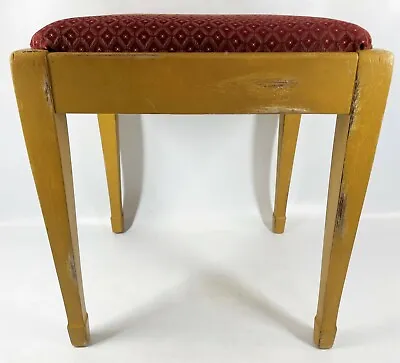 Vintage Red Upholstery Distressed Gold Painted Vanity 19  Piano Bench Stool Seat • $89.99