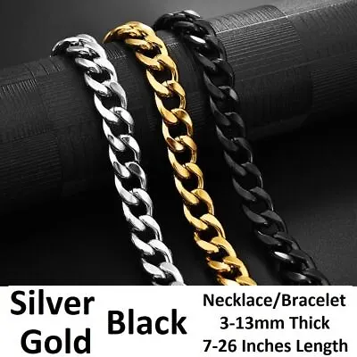 *UK* Men's Stainless Steel Cuban Bracelet / Necklace 316L Curb Link Chain • £6.29