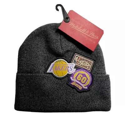 Los Angeles Lakers Beanie Unisex Adult Mitchell And Ness Team Patches Gray • $22.99