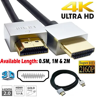 Ultra Slim HDMI Lead For Laptop To TV Cable High Quality Metal Ends/Gold Plated • £3.60