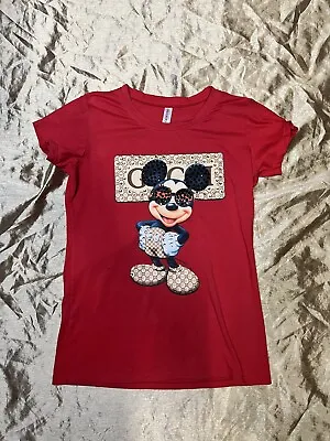 Disney Rhinestone Mickey Mouse Short Sleeve Womens Size Medium Shiny Stud • $16