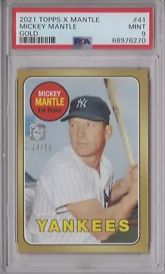 Mickey Mantle 2021 Topps X Mantle PSA 9 Mint Graded Card #41 1969 Topps Gold /50 • $69.99