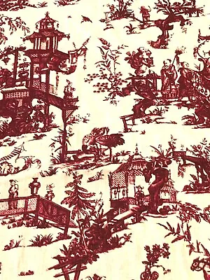 Vtg Bolt French 100% Pure Linen Deep Red/Eggshell Chinosierie Toile 57  Wide BTY • $32.47