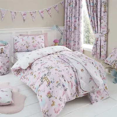 Girls Boys Kids Enchanted Forest Reversible Duvet Cover Bedding Curtains • £9.99