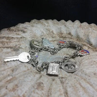 £65 • Buy Ladies Vintage 925 Solid Sterling Solid Silver 7.50   Charm Bracelet & 13 Charms