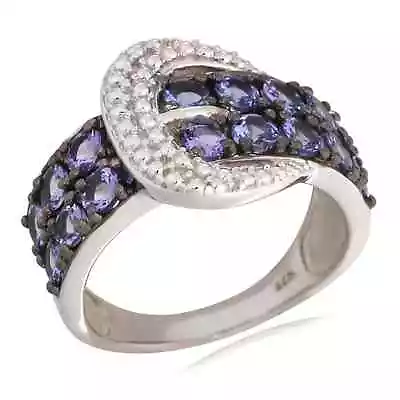 Tanzanite With White Zircon Gemstone Silver Ring For Women's Gift For Her • £78.09