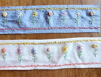 2 Yds Vintage Cotton Embroidery Flowers Ribbon Embellish Slow Stitch Journal  • $4.50