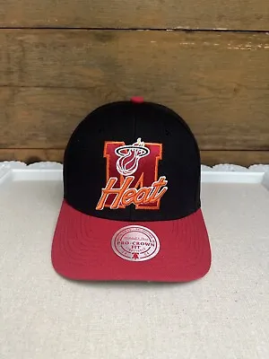 Miami Heat Logo NBA Mitchell & Ness SnapBack Adjustable Hat Red Black • $13.99