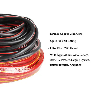 Black & Red Power Ground Wire Lot 0 2 4 6 Gauge Audio Amp Harness 10 25 30 50 FT • $17.99