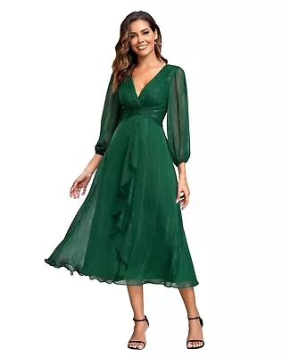 Ever-Pretty Women Dress Lotus Leaf Fall Bridesmaid Wedding Dresses Dark Green L • £25