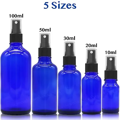 £4.95 • Buy BLUE GLASS Spray Bottle Black ATOMISER Mist Sprayer Pump Liquid Oils Perfume