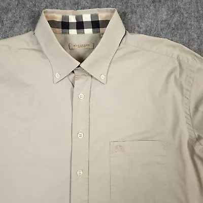 Burberry Brit Shirt Mens XL Beige Classic Designer Modern Academia Hidden Luxury • $66.72