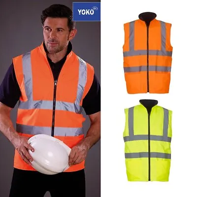 Yoko Hi-Vis Men's Reversible Fleece Bodywarmer HV008F - Safety Work Wear Gilet • £34.39