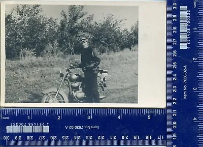 Vintage Photo Men Boy Biker Motorcycle Moto Bike Helmet USSR • $30.49