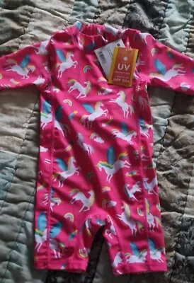 New Mountain Warehouse UV Pink Swim Suit Sun Suit With Unicorns Age 18 To 24 M • £10