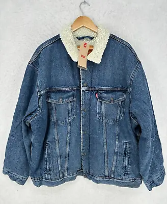 Levi's Sherpa Denim Trucker Jacket Men 3XL Snap Up Blue Warm Collared Pc9-3847 • $69.99