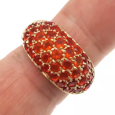 Fabulous 14k Solid Yellow Gold 2ct Natural Mexican Fire Opal Pave Ring Band Sz 8 • £790.66