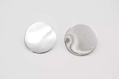 Vintage Modern Sterling Silver Shiny Round Button Flat Disk Stud Earrings Italy • $36