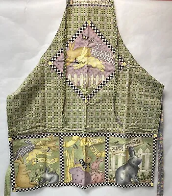 Handmade Vintage Debbie Mumm Full Bib Apron EASTER Bunnies Eggs Pockets FreeShip • $24.95