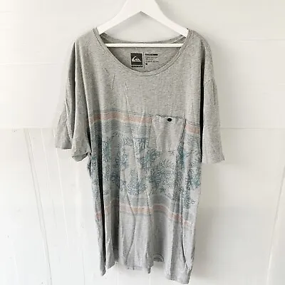 Quiksilver Mens Modern Fit Printed T-Shirt Tee Pocket Grey Size L Surf Street • $6
